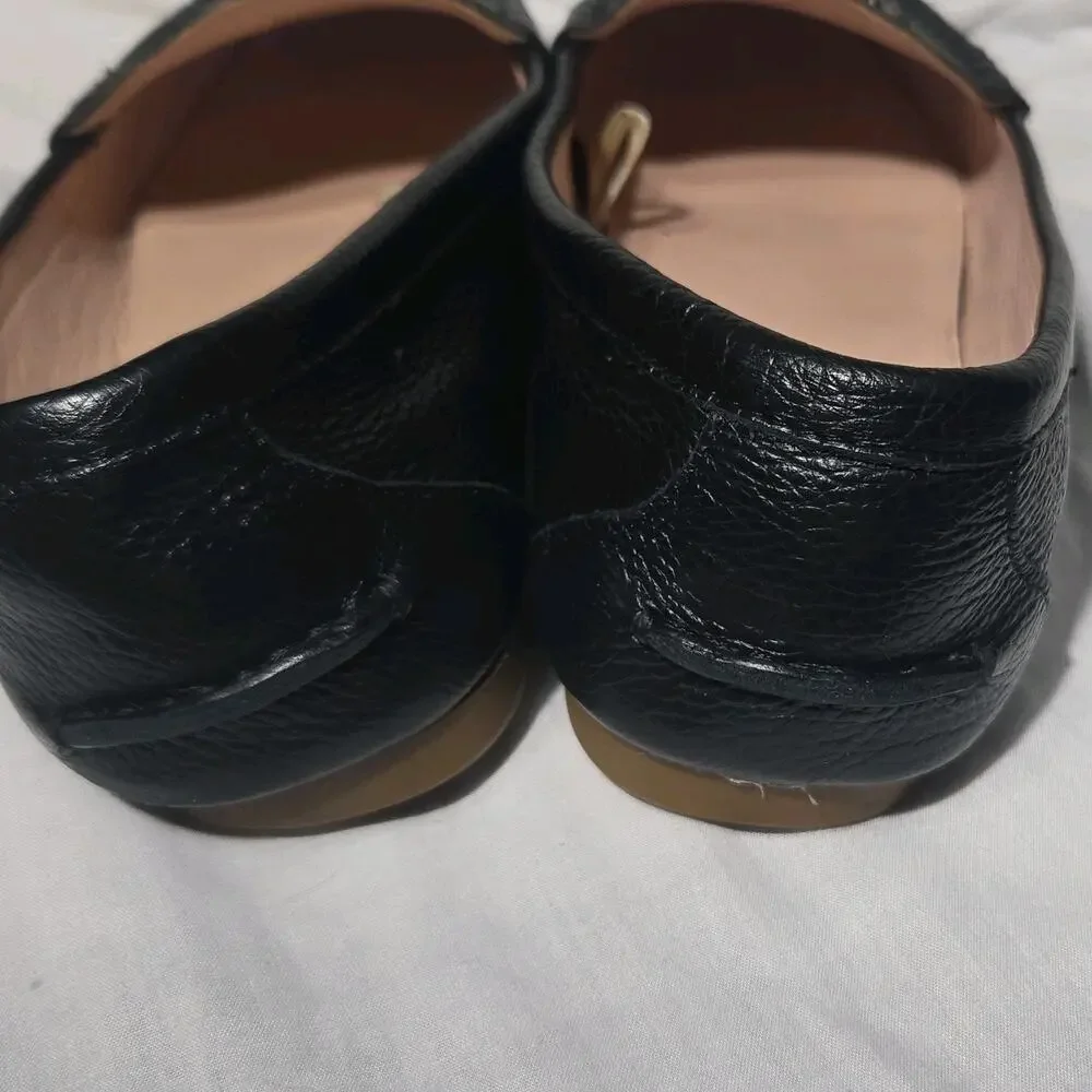 Kate Spade‎ NY Leather Loafers Womens 6B Black Gold Logo Hardware Slip On Ballet